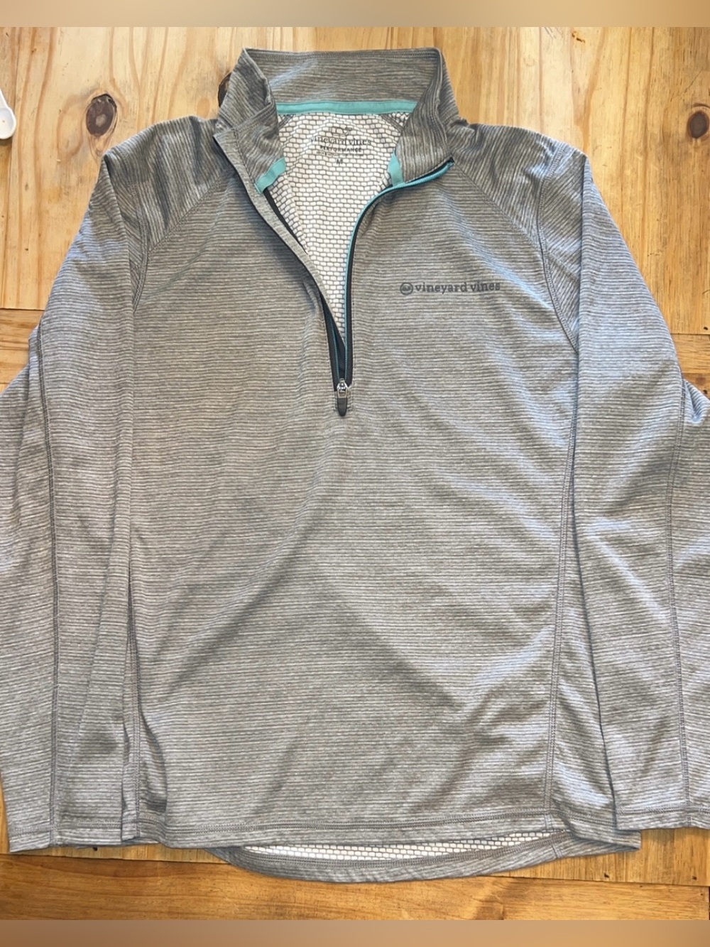Men’s Vineyard Vines Gray Striped Quarter-Zip with Aqua Trim